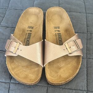 Birkenstock Metallic Rose Single Strap Slide Sandals